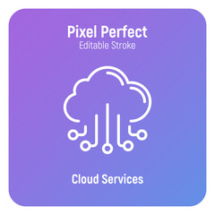 Wall Mural - cloud services thin line icon. data storage. pixel perfect, editable stroke. vector illustration.