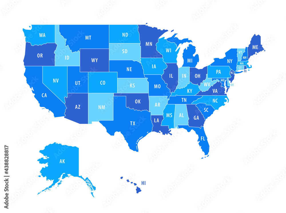 Blank similar USA map isolated on white background. United States of ...
