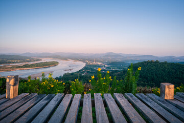 Sticker - Aerial view, landscape from the top of mountain on sunrise