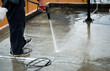 Clean the cement floor with a high-pressure cleaner. Deck floor, crack.                 
