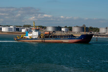 Southern, England, UK. 2021,  A Suction Dredger Maintenance Dredging Alongside A Berth At A Oil Terminal.