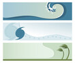 A set of three banners featuring hurricane or inclement weather designs
