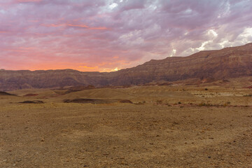 Wall Mural - Sunset view of landscape and rock formations, Timna Valley