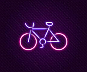 Wall Mural - Glowing neon line Bicycle icon isolated on black background. Bike race. Extreme sport. Sport equipment. Colorful outline concept. Vector