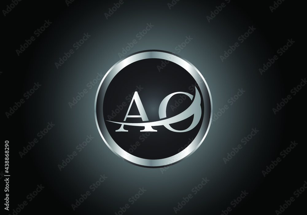 silver letter AO metal combination alphabet logo icon design with grey ...