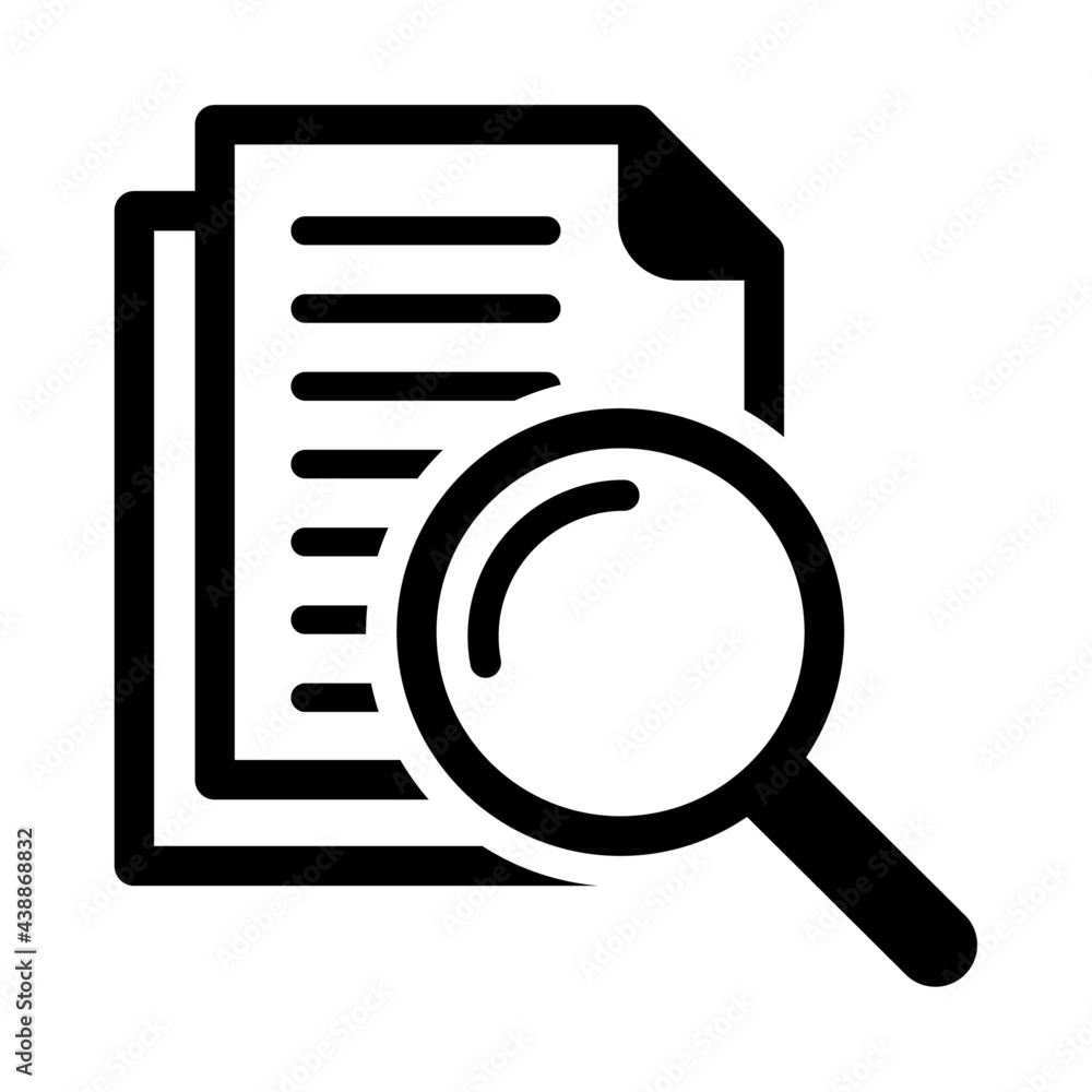 Scrutiny document icon. Document with magnifier. Stock Vector | Adobe Stock