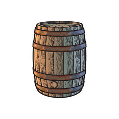 Wall Mural - old wooden barrel with stopper in vintage engraving style. hand drawn isolated vector illustrations.