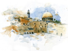 Watercolor Drawing Colorful Sketch Jerusalem