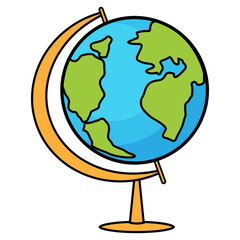 Vector illustration of a globe. Globe icon in line art style isolated on white background. Vector drawing of a globe of travels around the world.