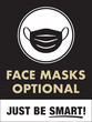 Face Masks Optional Sign | Facemasks Not Required Vertical Design for Retail Business, Restaurants, Offices, Hotels and More | Post-Covid Re-Opening Signage | Just Be Smart Sign