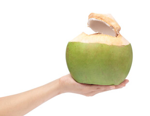 Canvas Print - hand holding coconut fruit isolated on white background