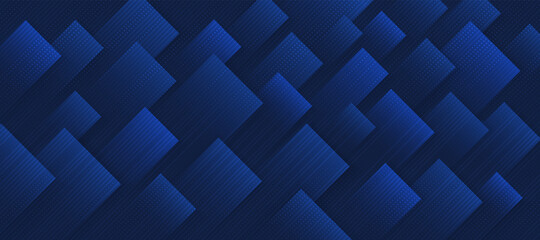 Wall Mural - Abstract geometric square shape on dark navy blue background. Luxury overlap layered rectangle pattern design. You can use for cover, template, poster, banner web. EPS10 vector