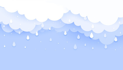 cloud with falling rain drops papercur style background