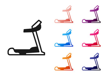 Sticker - Black Treadmill machine icon isolated on white background. Set icons colorful. Vector