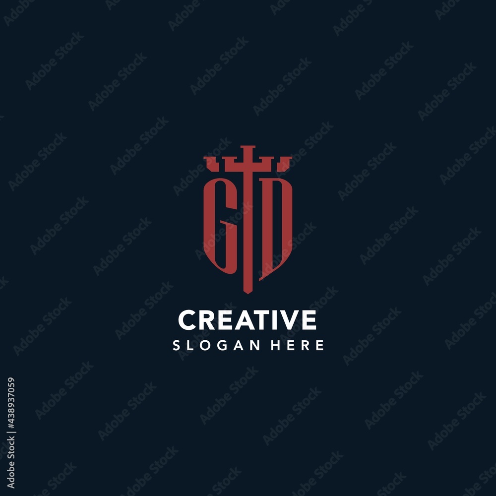 GD initial monogram logos with sword and shield shape design Stock ...
