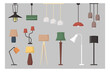 Set of lamp. Vector collection of floor lamp table lamp ceiling lamp. Vector cartoon set.