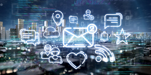 Wall Mural - smart city with multmedia network and communication connection - 3d rendering