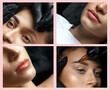 Permanent makeup photos set: cosmetician applying permanent pigment