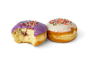 Two colorful donuts with glaze isolated on white background.