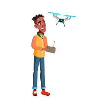 african boy controlling drone fly with remote control in park cartoon vector. african boy controlling drone fly with remote control in park character. isolated flat cartoon illustration