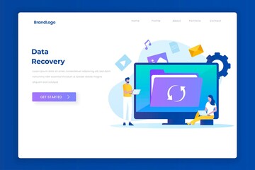 Wall Mural - Data recovery illustration design concept landing page. illustrations for websites, landing pages, mobile applications, posters and banners.