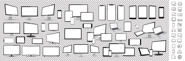 Wall Mural - set mockups and icons computer, laptop, tablet, smartphone, tv vecto
