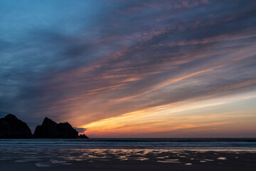Wall Mural - absolutely stunning landscape images of holywell bay beach in cornwall uk during golden hojur sunset