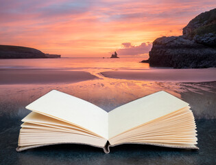 Wall Mural - beautiful sunrise landsdcape of idyllic broadhaven bay beach on pembrokeshire coast in wales