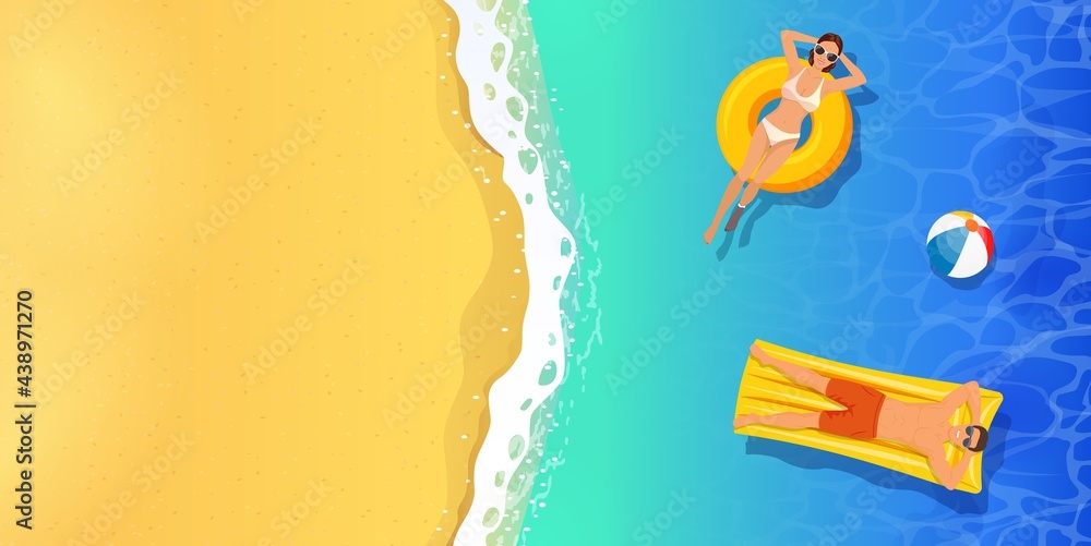 top view summer tropical banner. - obrazy, fototapety, plakaty 