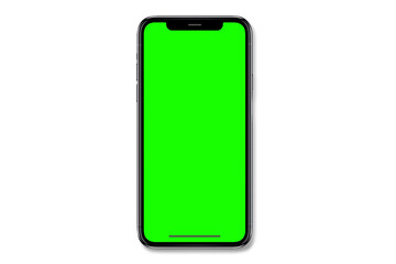 Smartphone frameless mockup. Studio shot of green screen smartphone with blank screen for Infographic Global Business web site design app, Content for technology - Clipping Path.