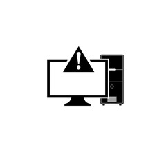 Poster - Computer alert. PC monitor and exclamation mark icon isolated on white background