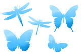 Fototapeta Motyle - Watercolor clip art set on white. Sublimation background in butterflies and dragonflies form 