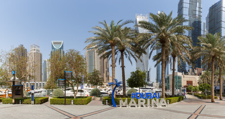 Wall Mural - Dubai Marina skyline architecture buildings travel in United Arab Emirates panoramic view