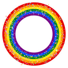 Flag LGBT Icon, Round Frame With Confetti. Template Design, Vector Illustration. Love Wins. LGBT Symbol In Rainbow Colors. Gay Pride Collection