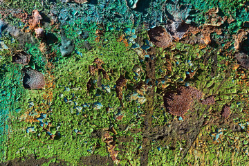 Wall Mural - old metal surface covered with corrosion and decaying paint.