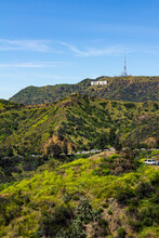Scenic Mountain View Of Hollywood Sign With Blue Sky, Los Angeles, California, USA