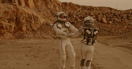 Wall Mural - Astronauts dancing on Mars together