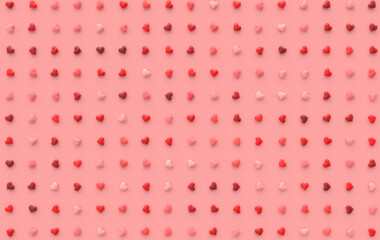 Wall Mural - Valentines day hearts background pattern 3d rendering illustration  Love celebration poster, greeting card, banner template.