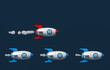 Cartoon Spaceships Racing on Blue Background