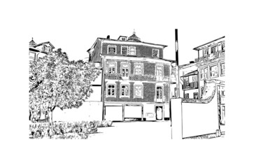 building view with landmark of guimaraes is a city in northern portugal. hand drawn sketch illustrat