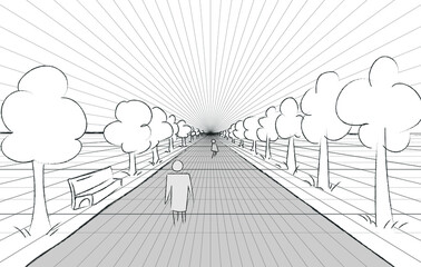 Wall Mural - horizon road perspective example. grid background 3d vector illustration. projection template. line 