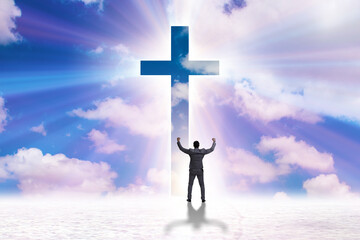Poster - Religious concept with cross and lonely man