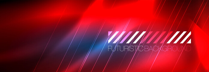 Neon glowing lines, magic energy and light motion background. Vector wallpaper template