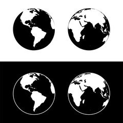 vector illustration of the planet earth. earth globe isolated on black and white background.