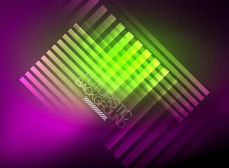 Bright neon color techno abstract background, shiny glowing neon lines in the dark background