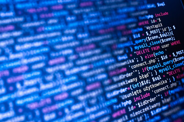 Wall Mural - programming php on laptop computer screen. web and backend software development with php language. b