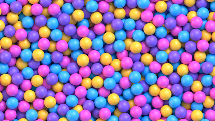 Poster - Dry children's pool with colorful plastic balls. Pile of multicolored toy balls for children at the playground. Realistic vector background