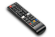 High Angle View Of Remote Control For Television On White Background.