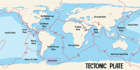 world map showing tectonic plates boundaries