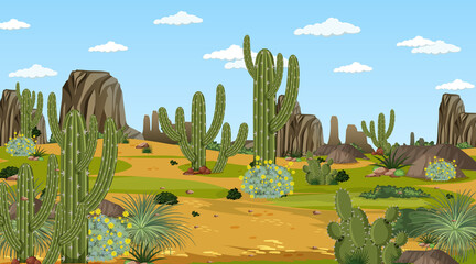 Sticker - Desert forest landscape at daytime scene with many cactuses